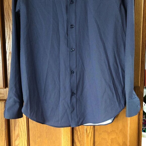 Tallia Navy Blue & White Polka Dot Button Front Paisley Flip Cuff Shirt - S - Picture 4 of 13